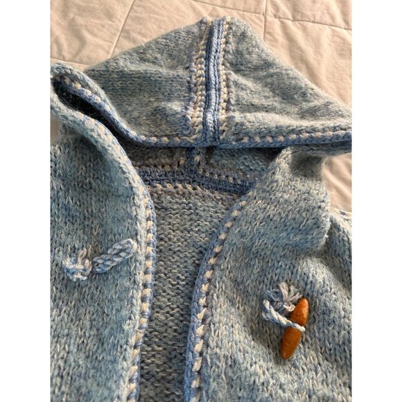 VTG Handmade Wool Blend crochet chunky knit duffel coat hoodie Toggle Warm Lg - Picture 7 of 12